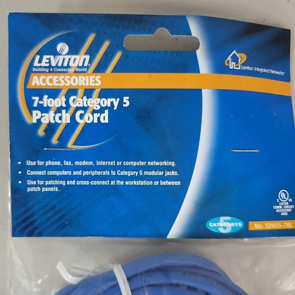 2/$15 NEW Leviton CAT 5 7-Foot Patch Cord Blue 52455-7BL Network Cable Ethernet - Picture 2 of 7